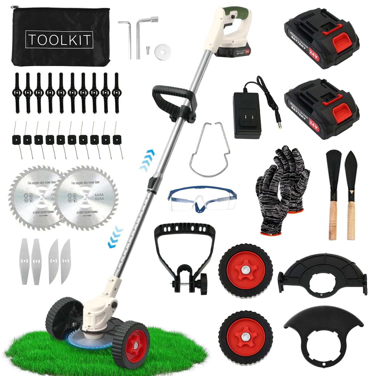 21V Cordless Grass Trimmer 3-In-1 Edger Mower With 2x2.0Ah Batteries