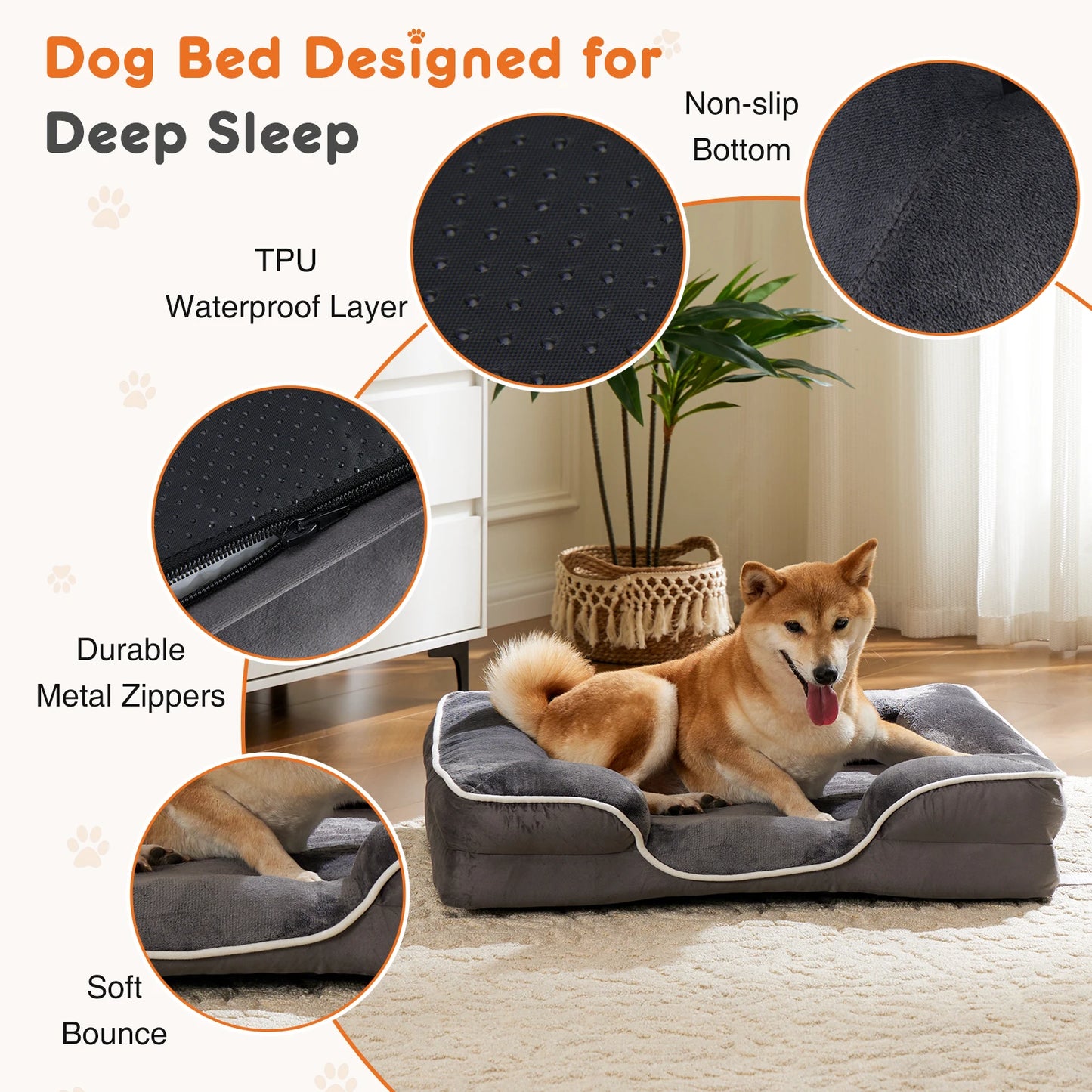 JHK Orthopedic Memory Foam Dog And Cat Bed With Washable Removable Cover