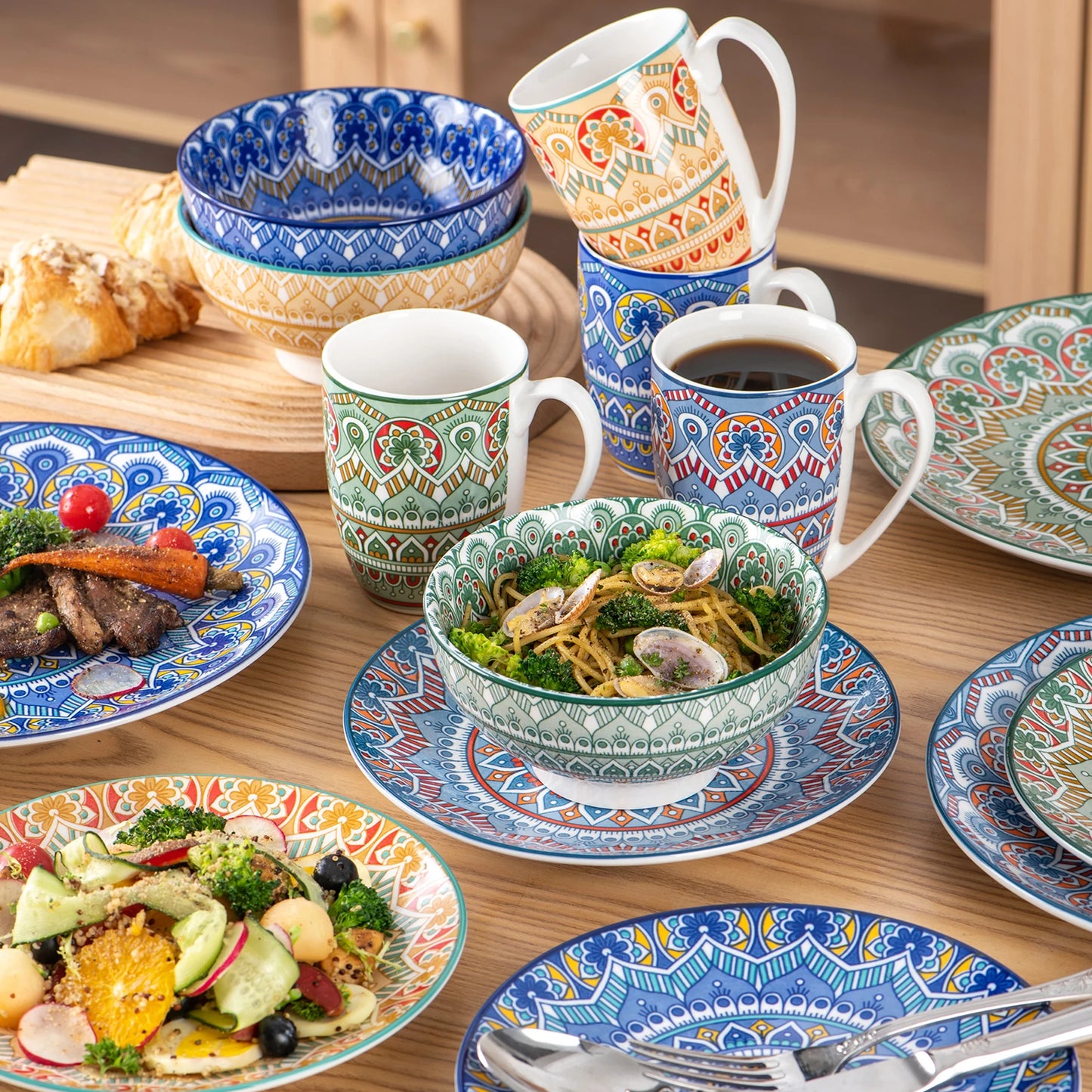 Malacasa Mandala Patterned Geometric Ceramic Dinnerware Set Porcelain Tableware