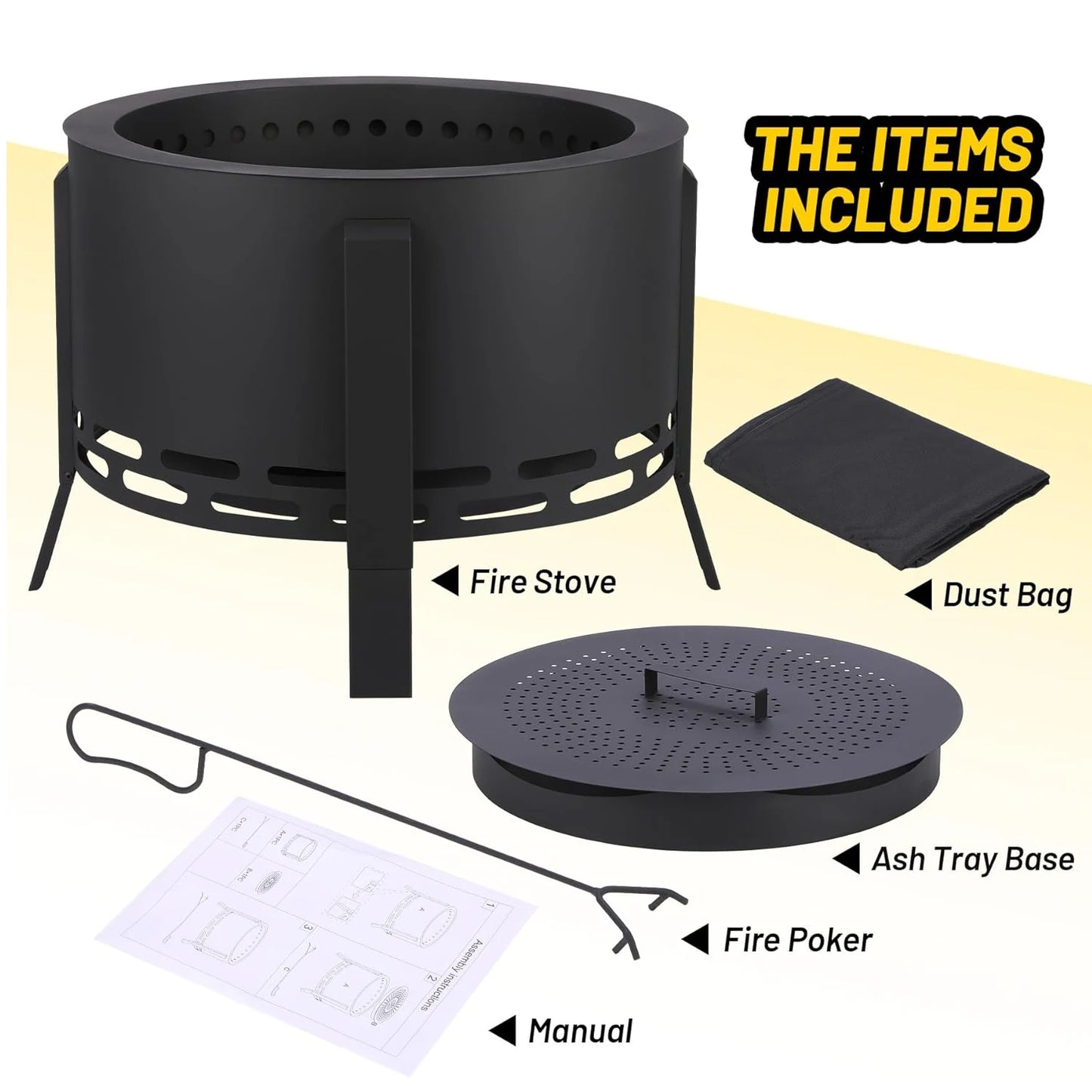 HiMISS Smokeless Firepit With Folding Feet Multi Fuel Charcoal