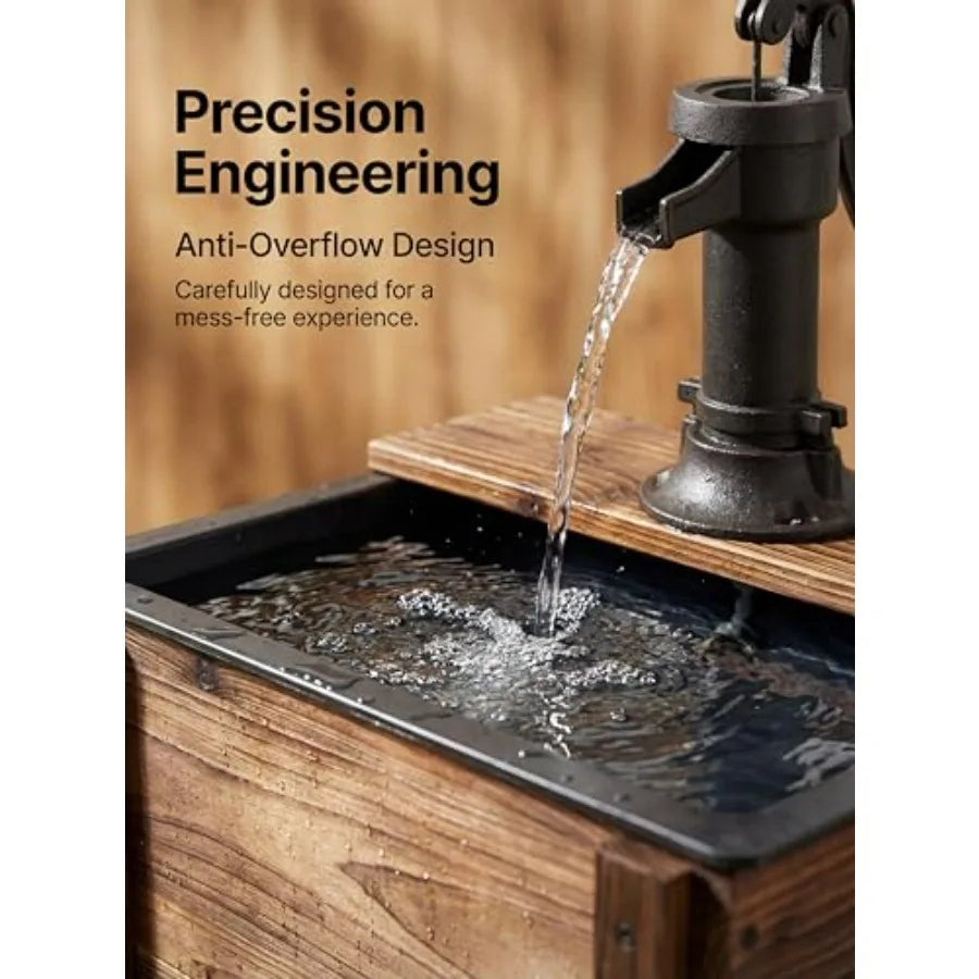 Outdoor Wooden Floor Fountain With Double-Layer Pump And Flower Box