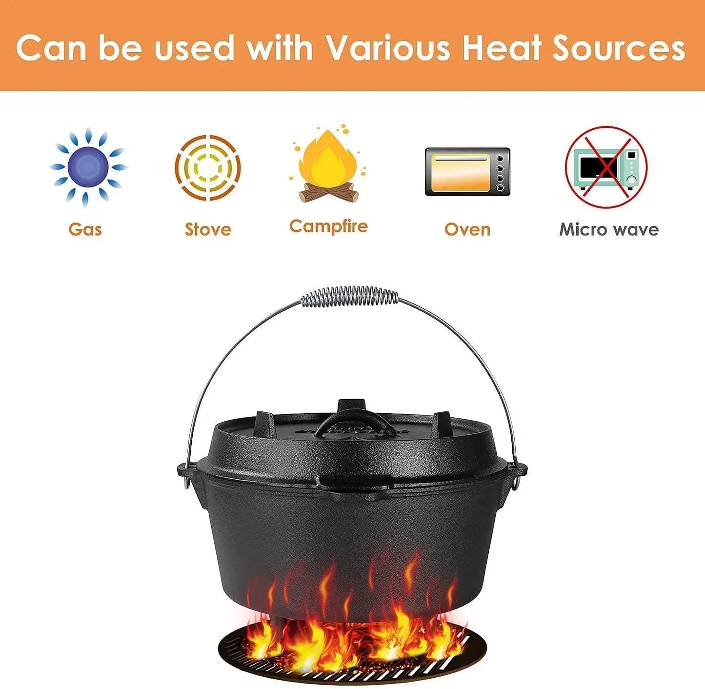 Cast Iron Dutch Oven Camping Pot Outdoor Multi-Function Cookware