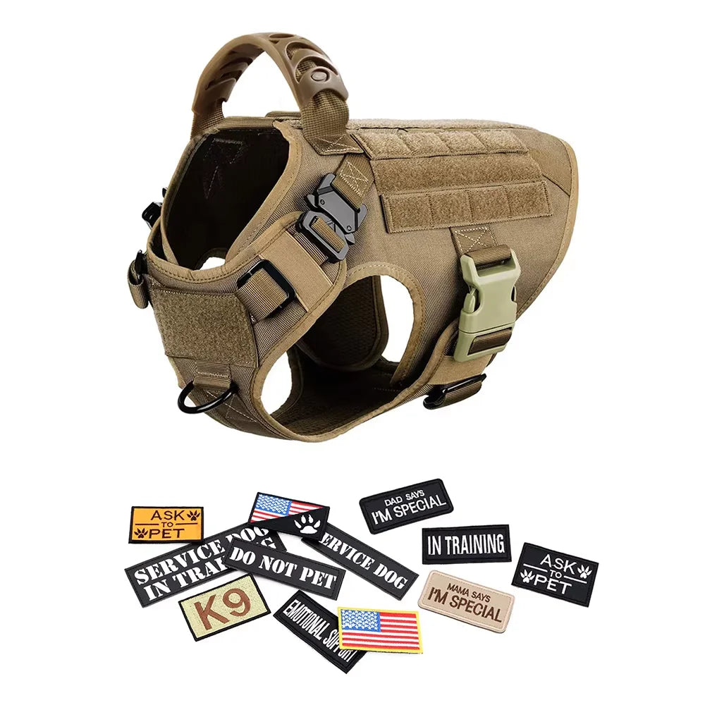Military Large Dog Harness Vest Set With Patches For Malinois