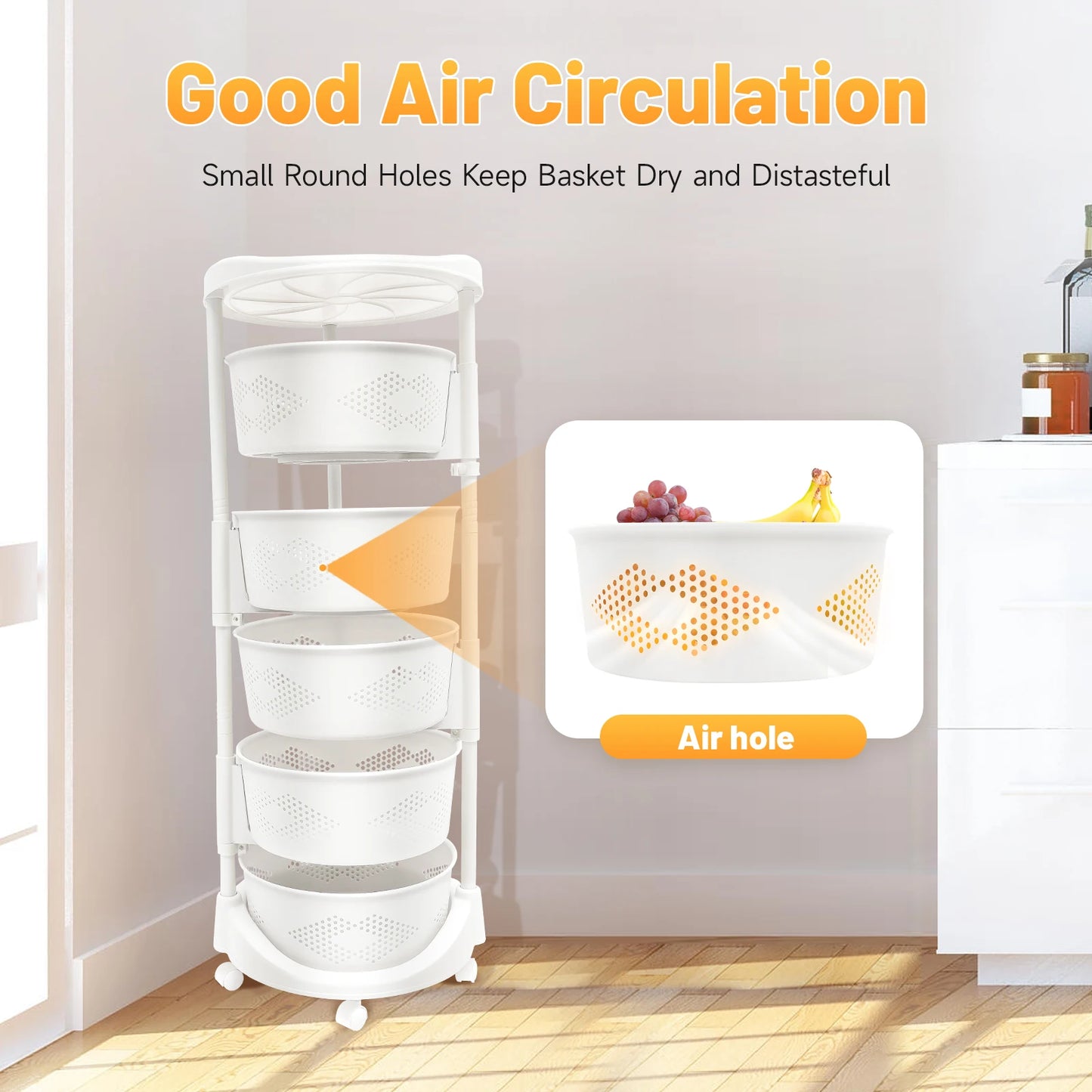Bymaocar 5-Tier Rotating Storage Shelf With 180-Degree Swivel Casters