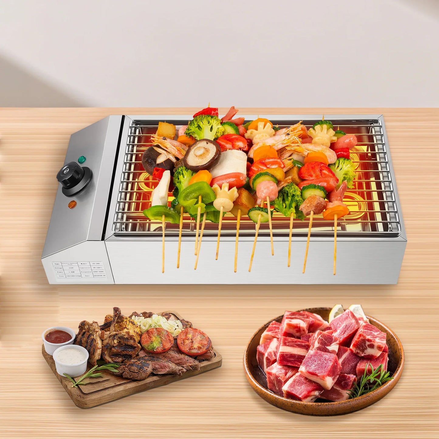 1800W 110V Electric BBQ Grill Tabletop Smokeless