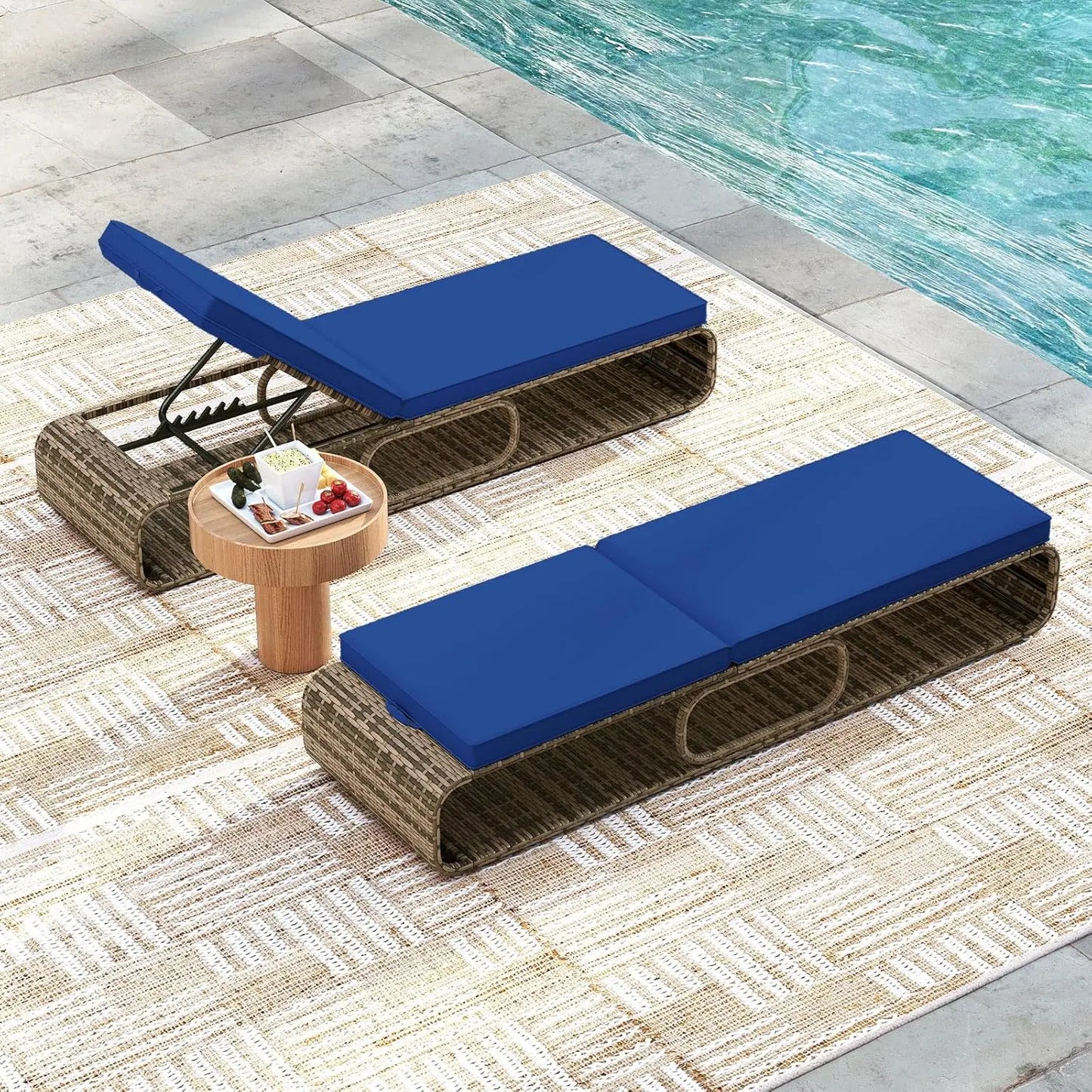 Outdoor PE Wicker Chaise Lounge Set With Adjustable Cushions