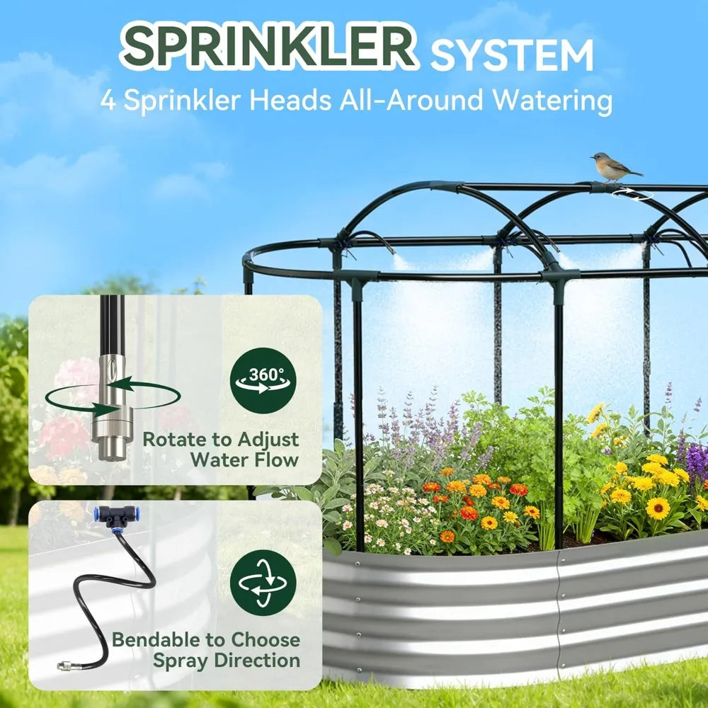 Self-Watering Raised Garden Bed With Mesh Cover Galvanized