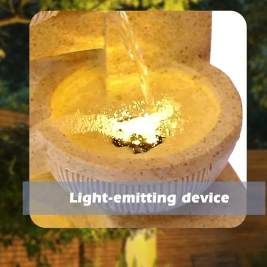 4-Tier Outdoor Water Fountain With Cascading Falls And LED Lights