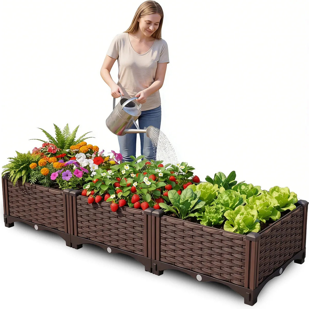 Rectangular Raised Garden Bed Kit Outdoor Plastic Planter Grow Box