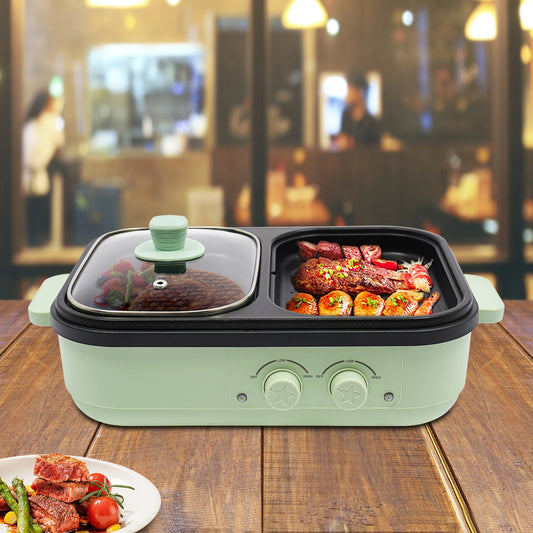 2-In-1 Hot Pot And Grill With Dual Heating Zones For Families