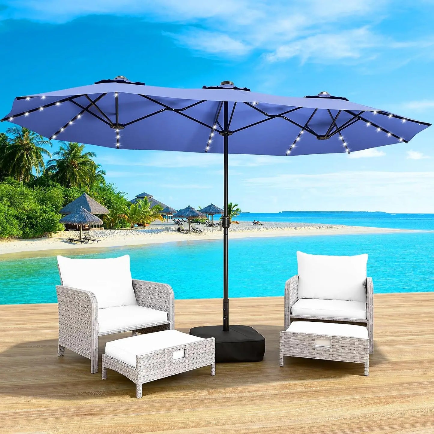 Double Sided Outdoor Patio Umbrella With Base Shade