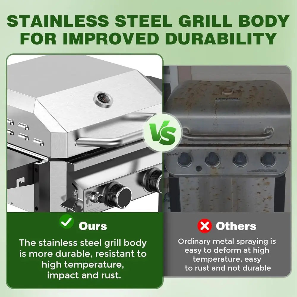 2-Burner Stainless Steel Gas Grill With Foldable Shelves