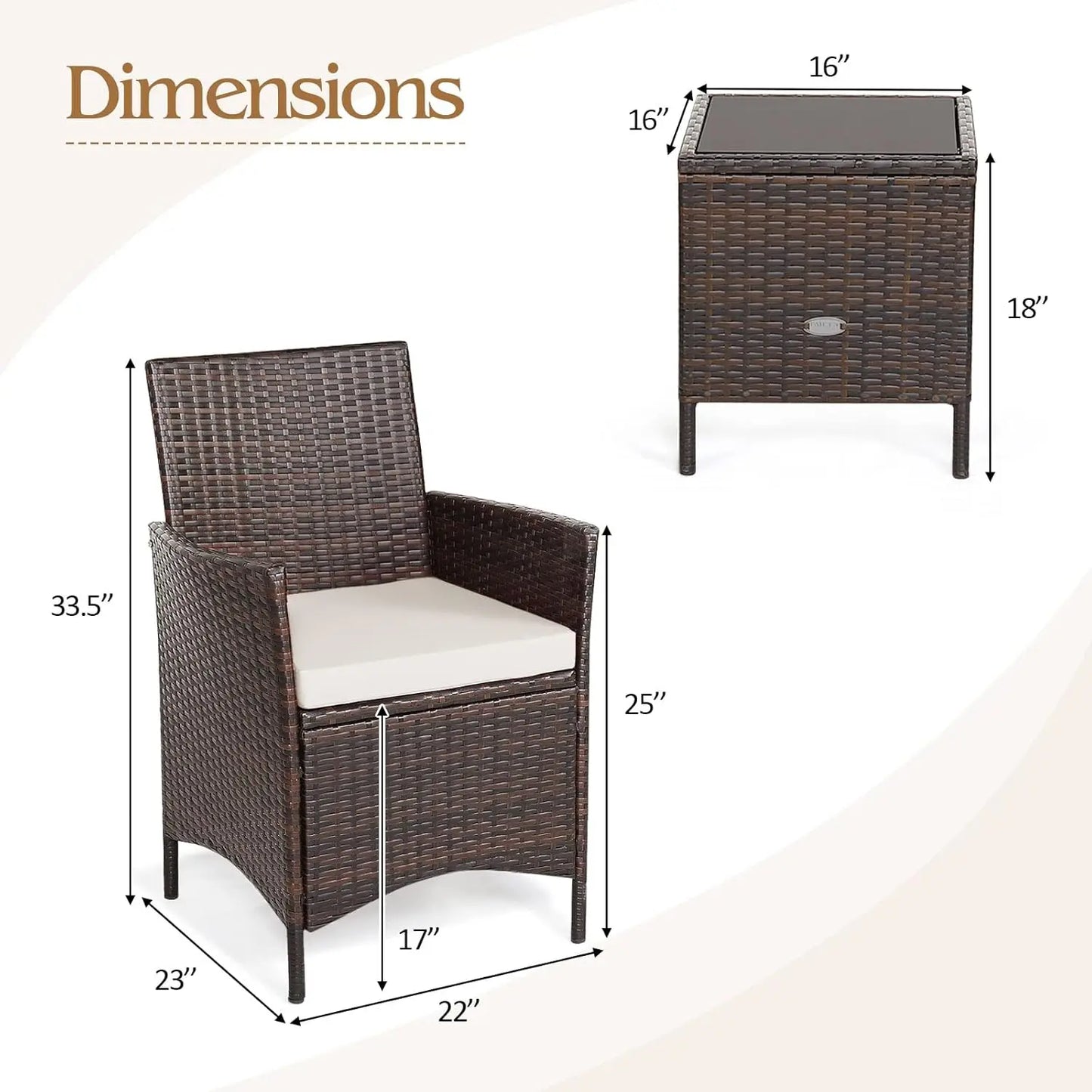 Three Piece Patio Conversation Set With Wicker Chairs
