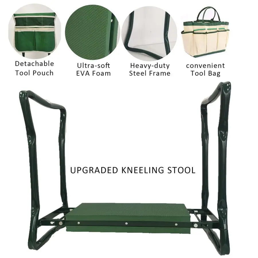 Heavy Duty Folding Garden Kneeler And Seat With Tool Pouch Storage