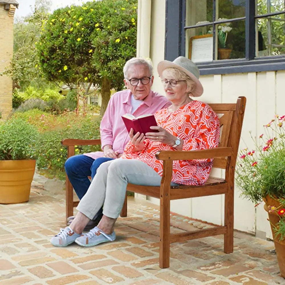 Outdoor Wood Bench Weather Resistant Garden Patio With Backrest