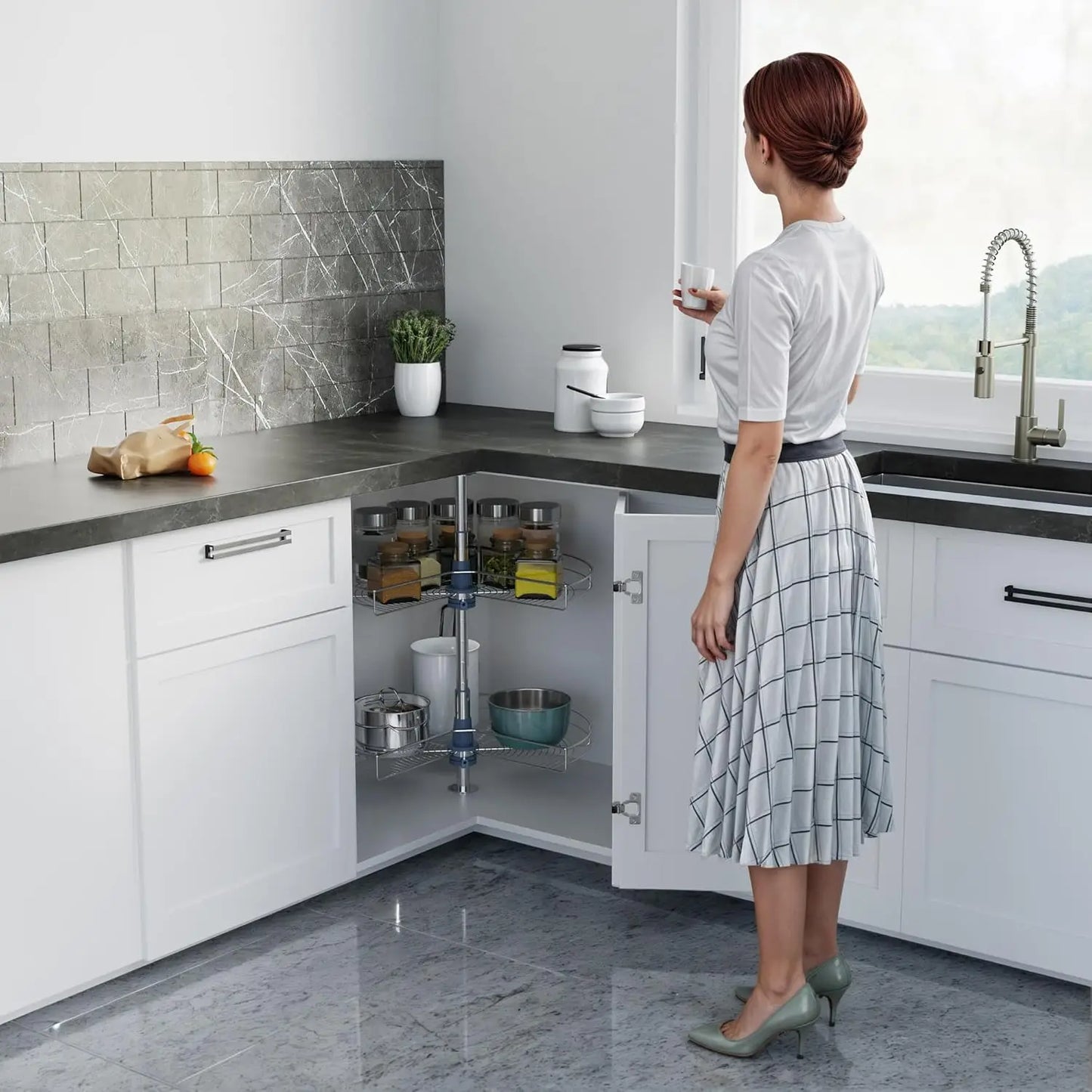 Base Corner Cabinet Lazy Susan Organizer Kidney Shaped Shelves
