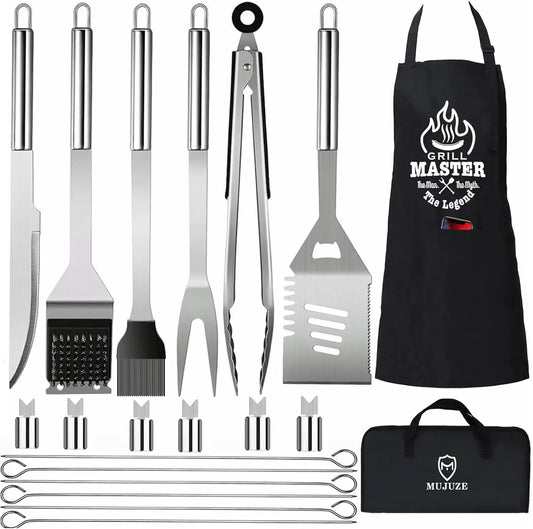 Grill Set With Apron And Tools For Outdoor Barbecues