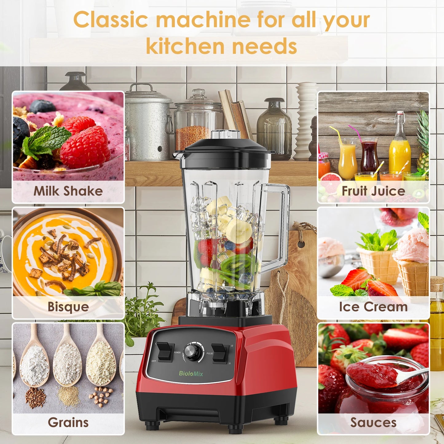Biolomix BPA Free 2200W Heavy Duty Blender Mixer Juicer