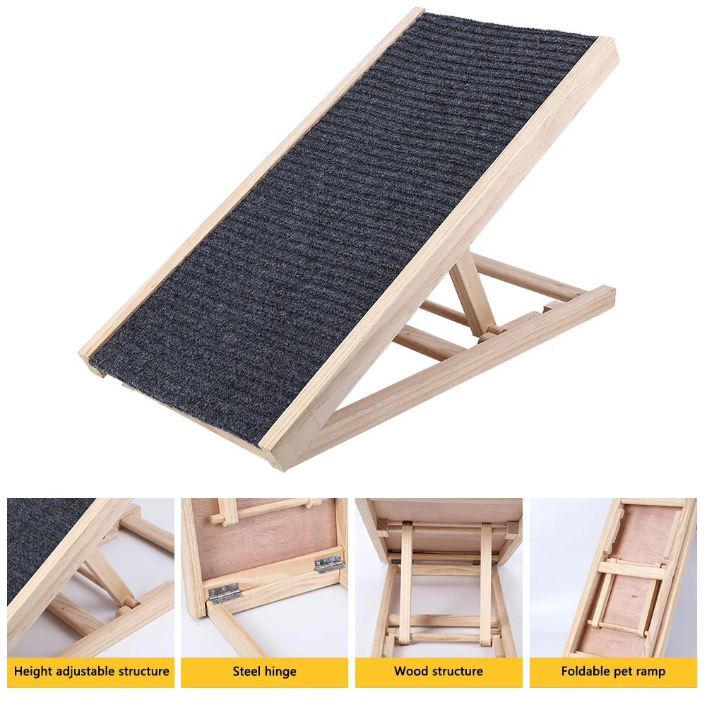 HiMISS Wooden Dog Ramp Adjustable Folding Portable Anti Skid