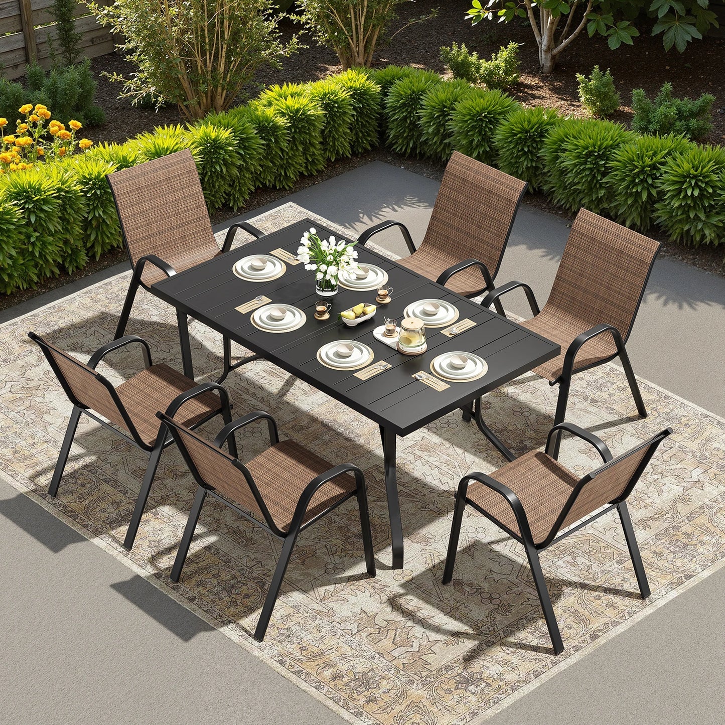 Farini 7-Piece Outdoor Dining Set For 6 With Metal Table And Chairs