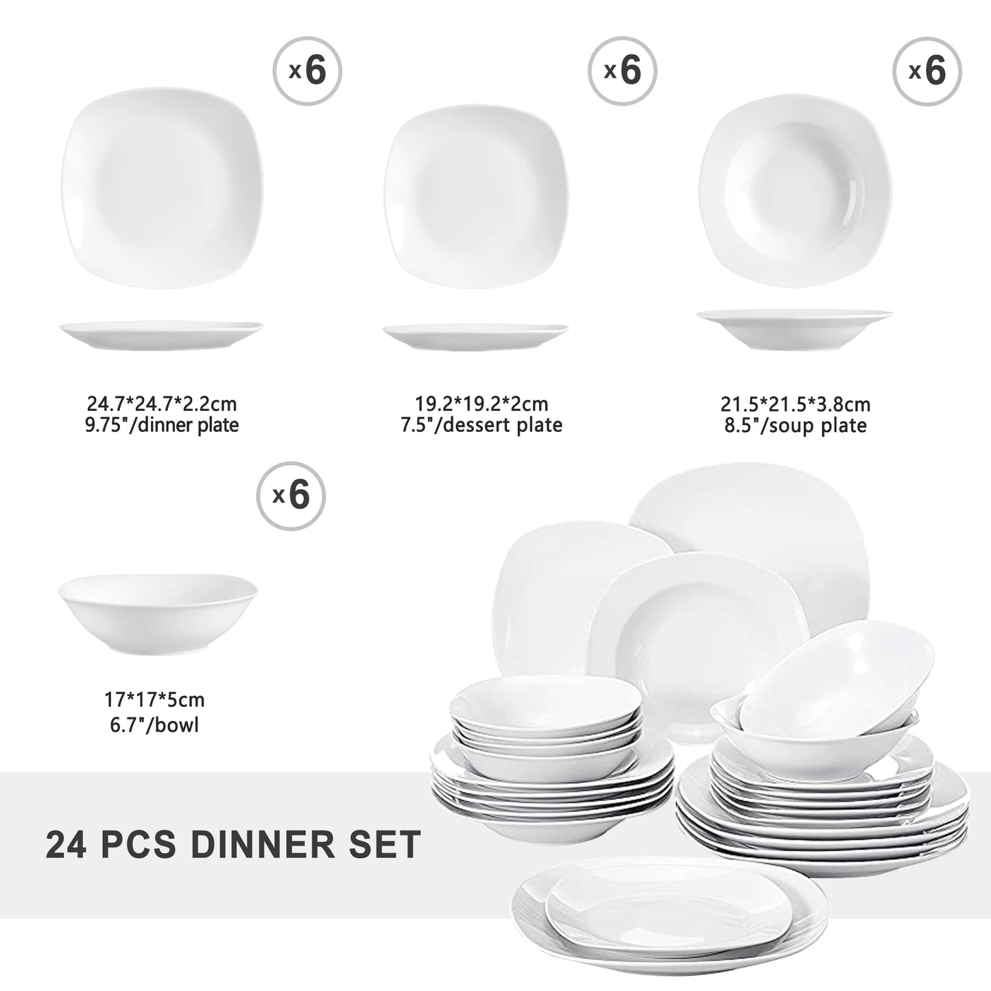 MALACASA Elisa Porcelain Dinnerware Set For Six Ceramic Tableware