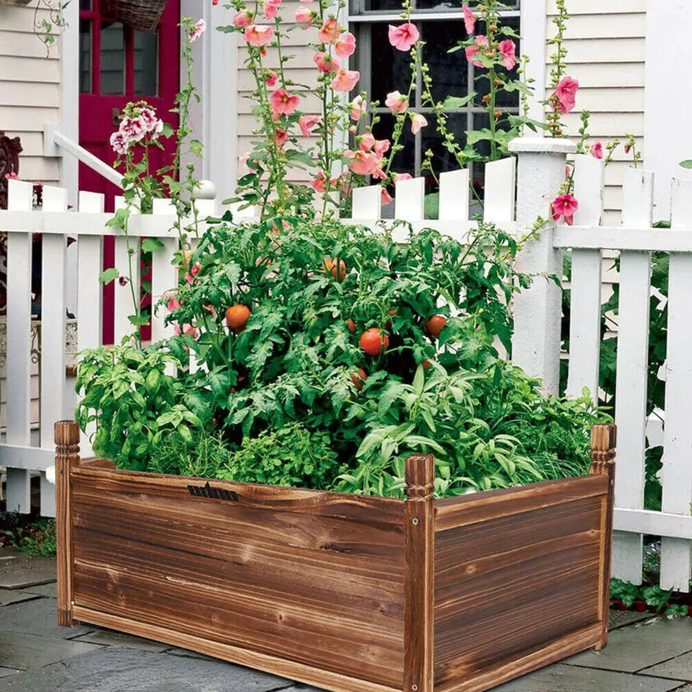 Outdoor Wood Planter Box Raised Garden Bed For Flowers Vegetables