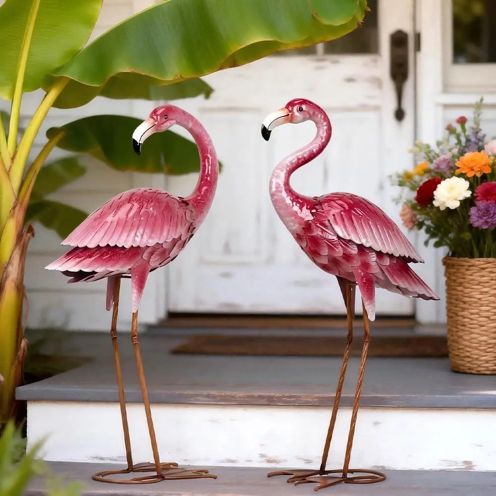 Outdoor Flamingo Garden Statue Metal Yard Art for Home Patio