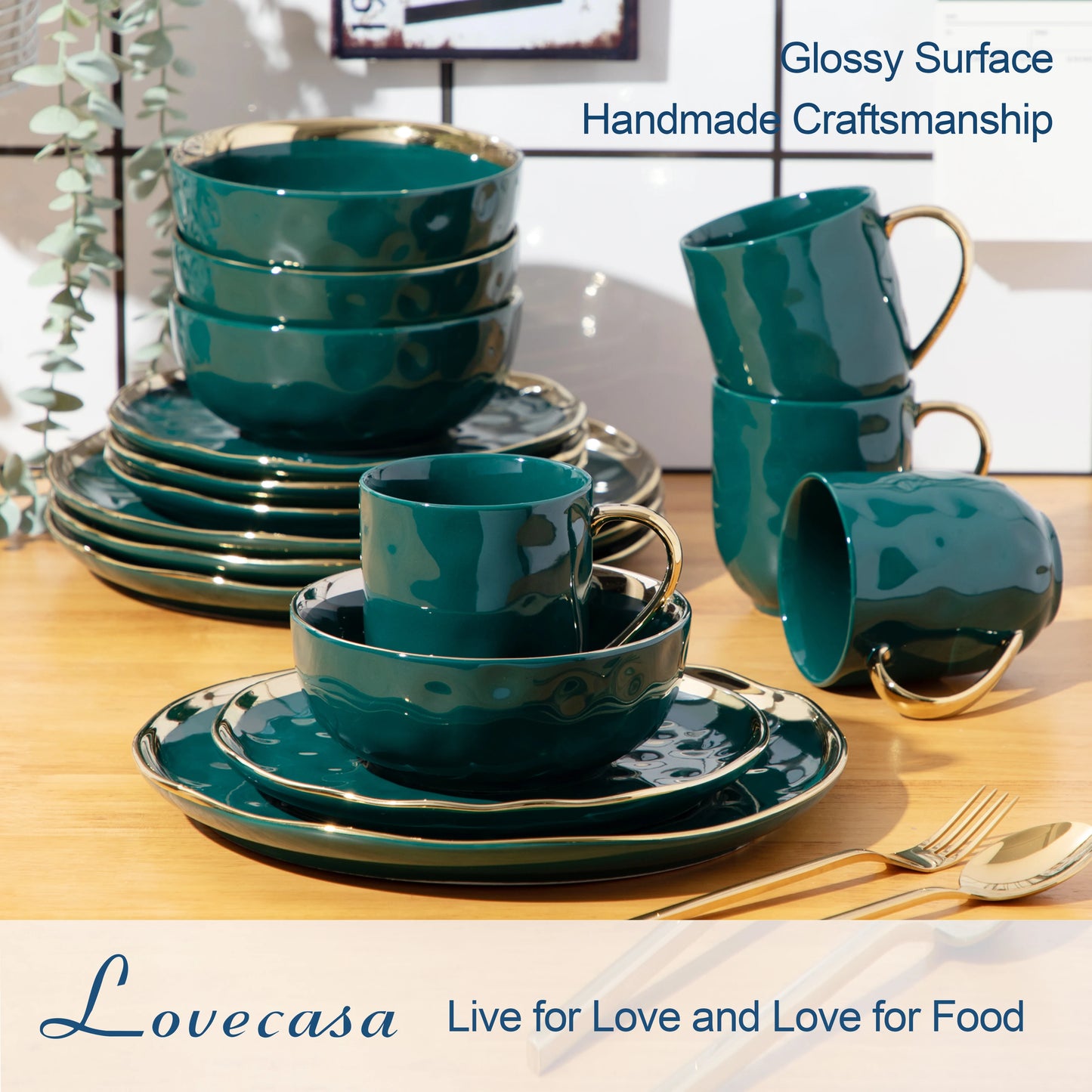 MALACASA Porcelain Dinnerware Set 16/32 Piece With Gold Trim