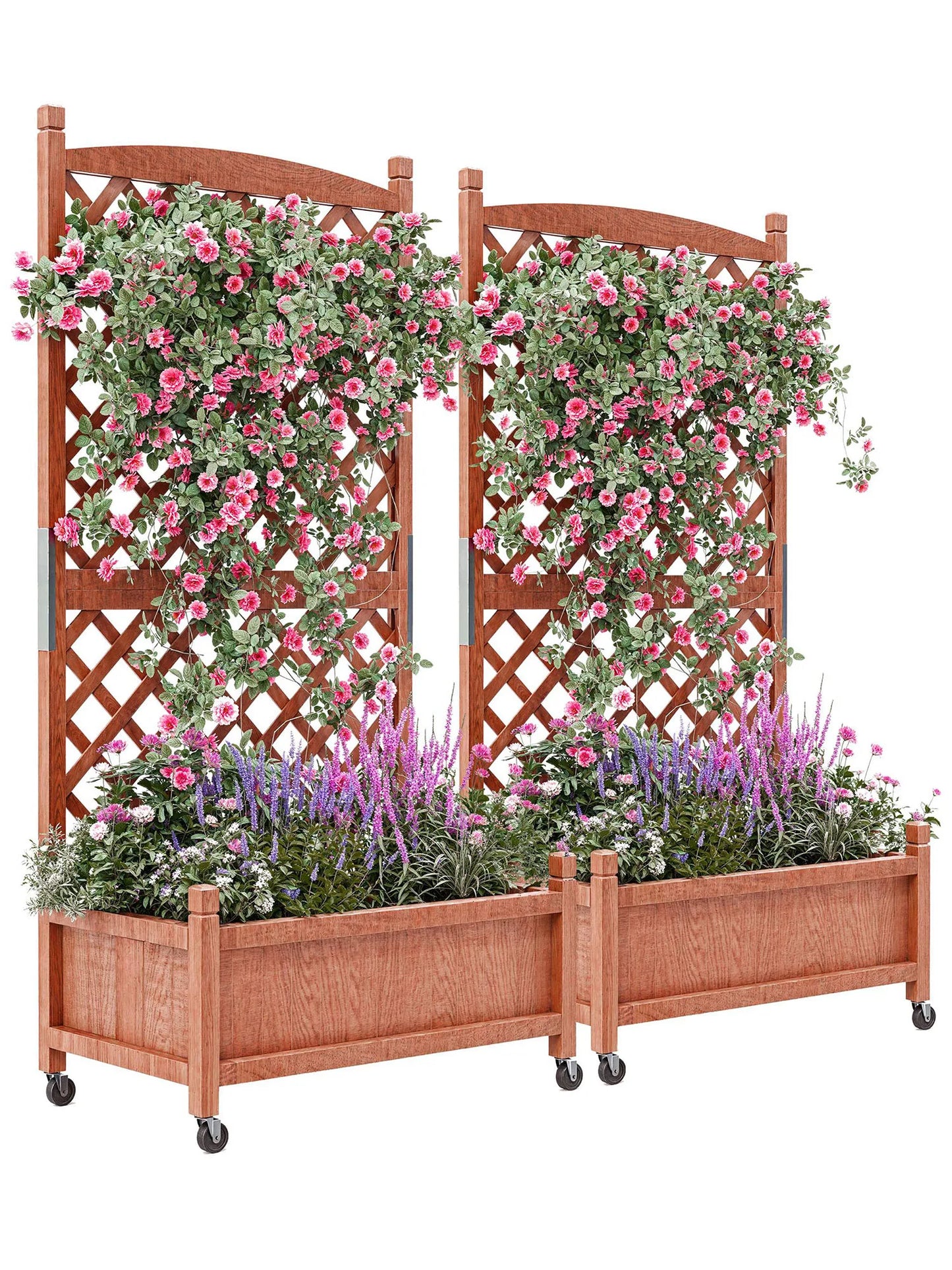 Twister.CK Wood Planter Box With Trellis Wheels Raised Garden Bed
