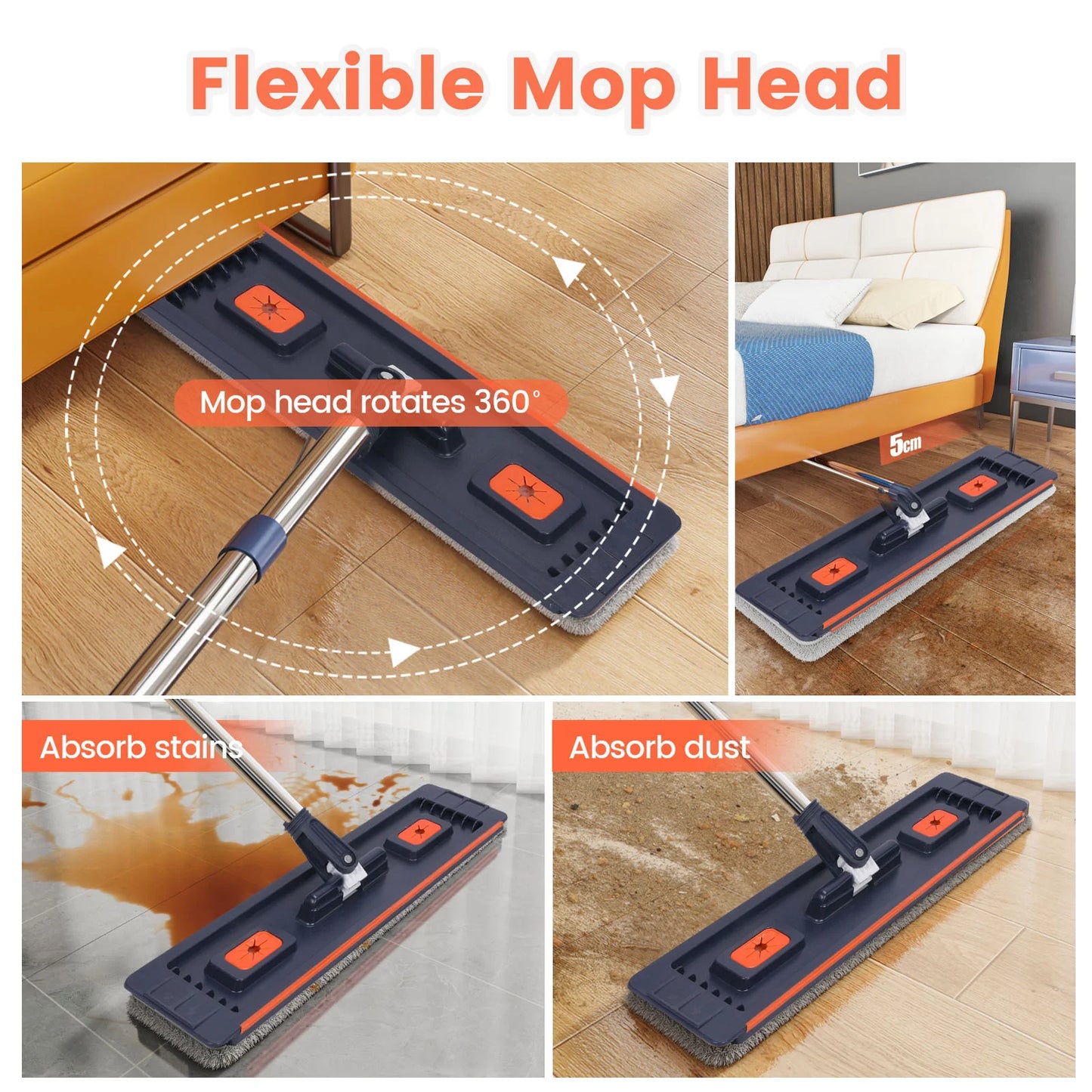 Microfiber Mop With Hands Free Bucket For Separate Clean And Dirty Water