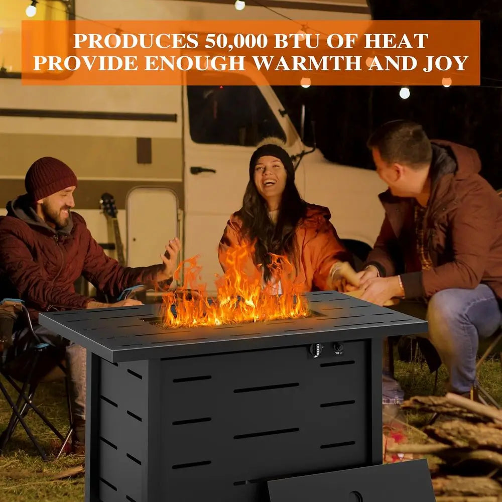 Outdoor Rectangle Propane Fire Pit Table With Cover 50K BTU