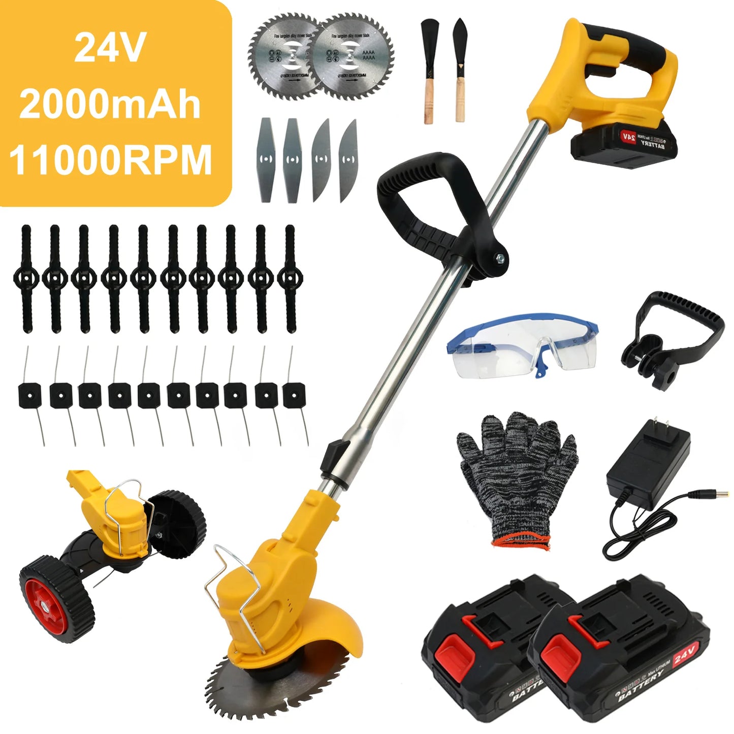 21V Cordless Grass Trimmer 3-In-1 Edger Mower With 2x2.0Ah Batteries