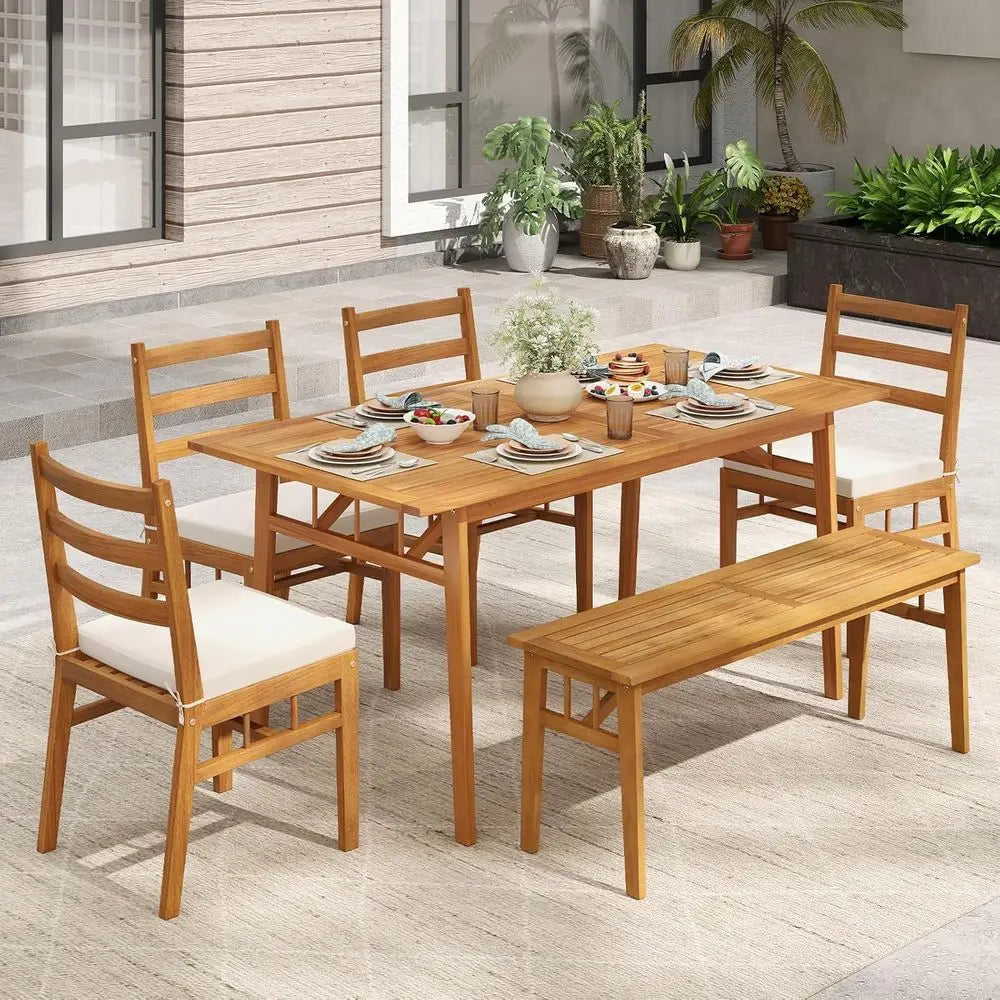 HAPPYGRILL Outdoor Acacia Wood Dining Bench For Patio And Garden