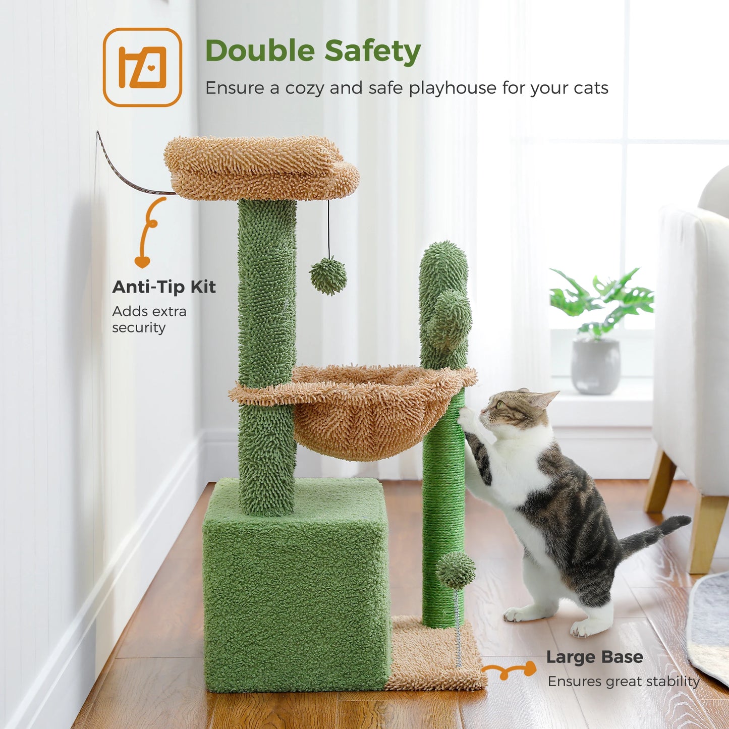 PEQULTI 4-In-1 Cactus Cat Tree For Indoor Cats With Condo