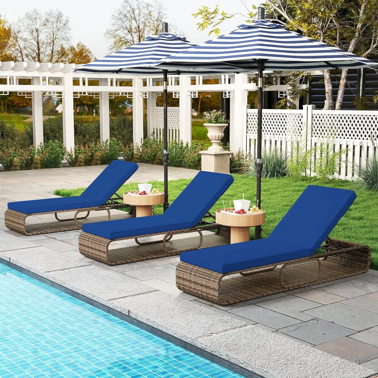 Outdoor PE Wicker Chaise Lounge Set With Adjustable Cushions