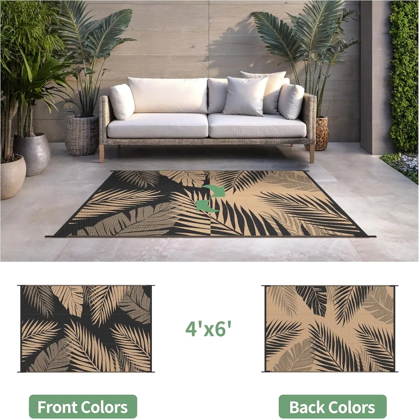 Outdoor Waterproof Rug For Patio And RV Reversible Indoor Outdoor Mat