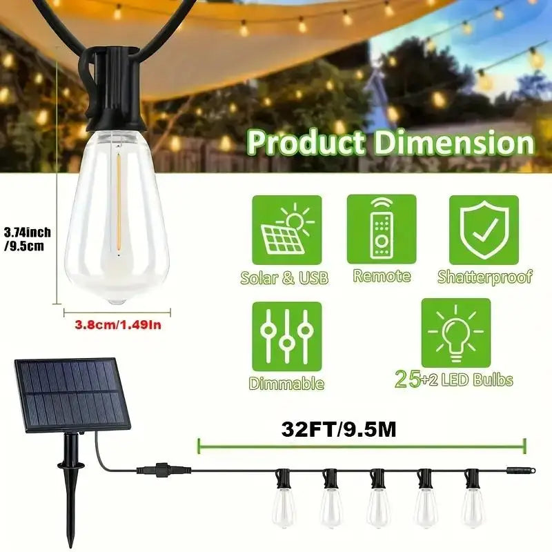 Solar Rechargeable Outdoor LED Commercial Grade String Lights