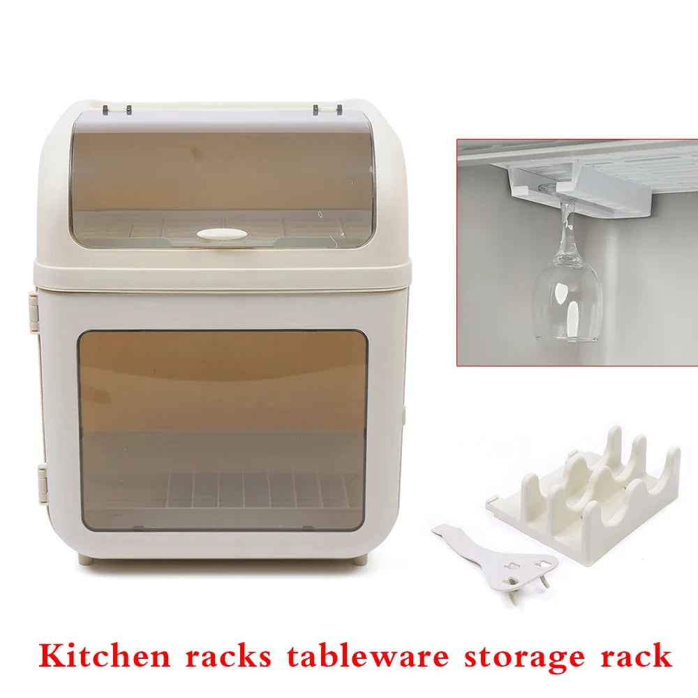 Dish Drying Rack With Cover Dustproof Drainer Basket Utensil Organizer