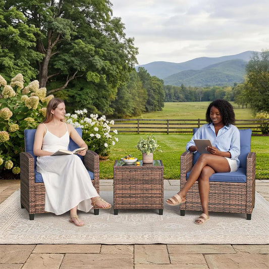 HiMISS Outdoor Patio Bistro Set Rattan Chairs And Side Table