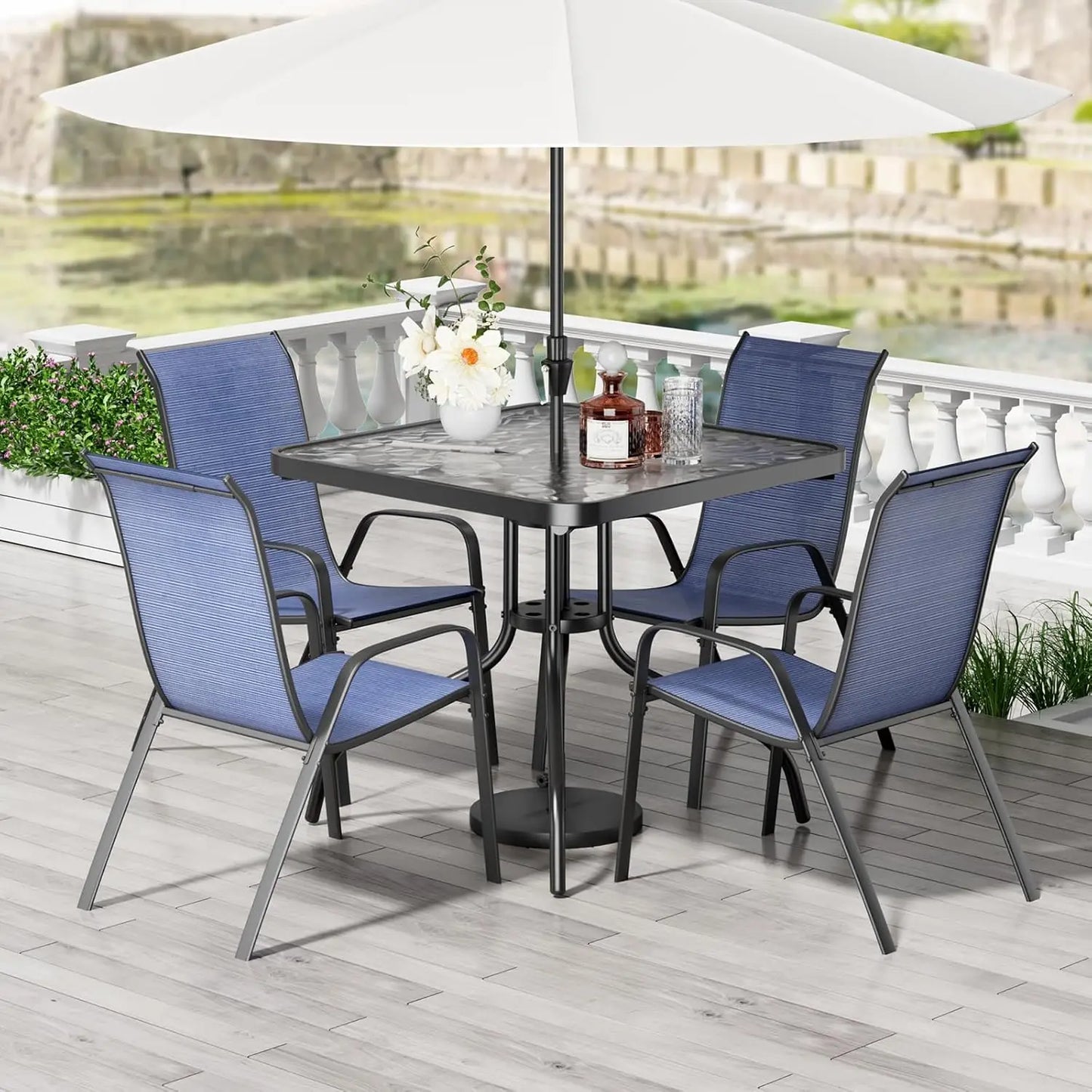 Patio Dining Set With Table And Four Textilene Chairs