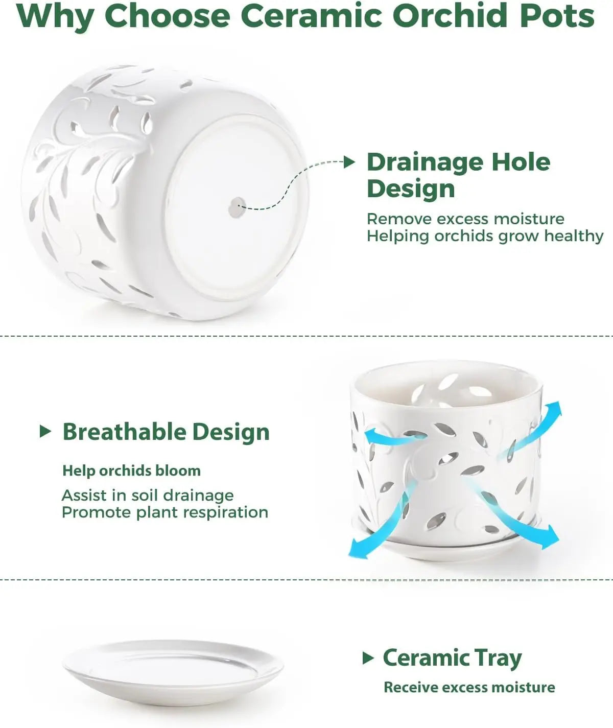Ceramic Orchid Pot With Drainage Holes And Tray Indoor Outdoor