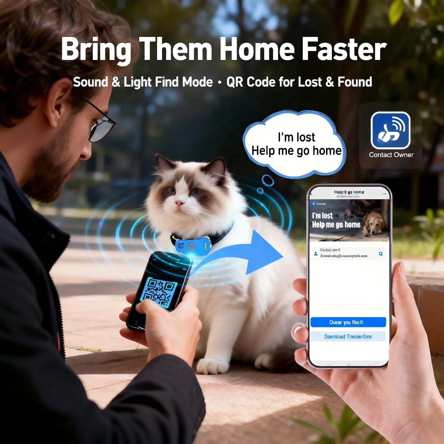 WANWAYTECH GPS Pet Tracker for Dogs and Cats Real Time Tracking