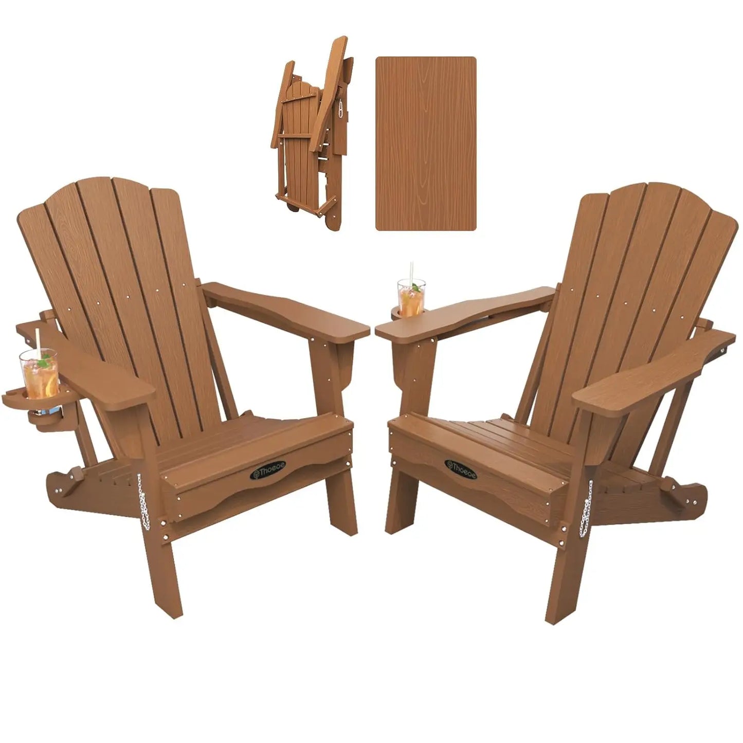 MOYU Folding Adirondack Chairs Outdoor All-Weather HDPE With Cup Holder