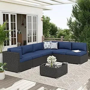 7 Piece Outdoor Patio Furniture Set With Glass Top Table