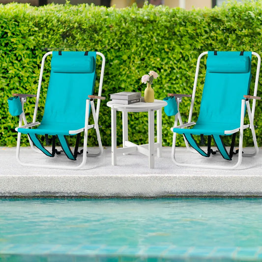 Two-Piece Folding Beach Chair Portable With Cup Holder For Travel