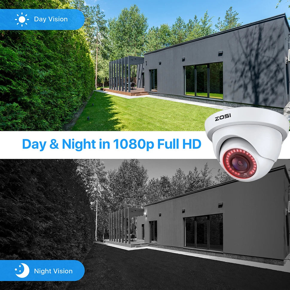 ZOSI 2MP Security Cameras Kit Indoor Outdoor CCTV Dome System