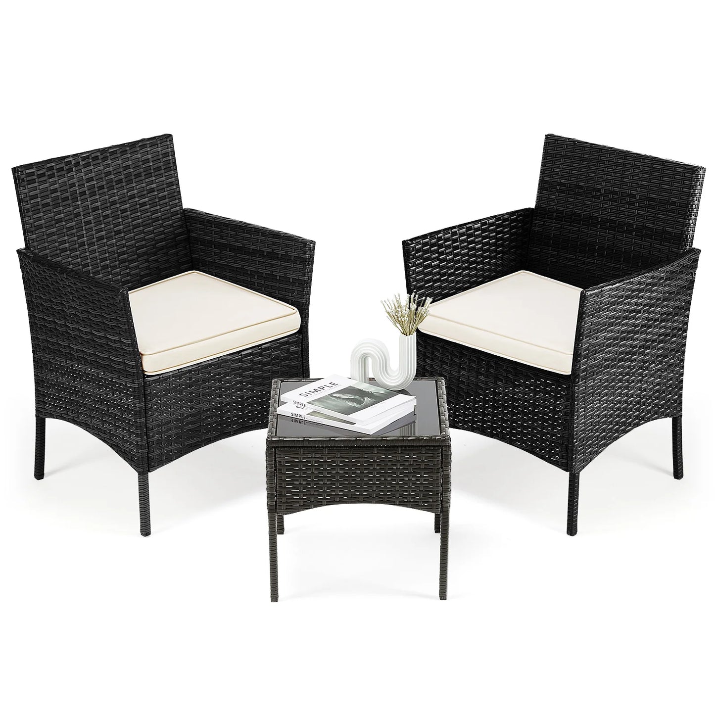 JHK Outdoor Patio Furniture Set With Glass Table And Chairs