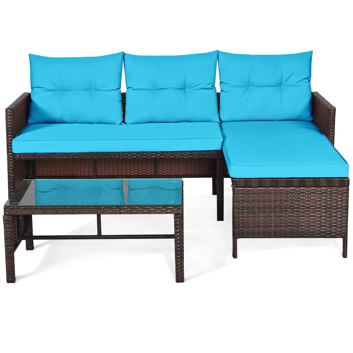 PIYRQ Outdoor Rattan Sectional Sofa Set With Coffee Table