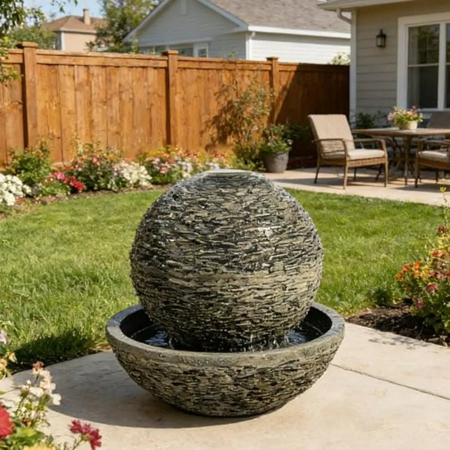 Outdoor Resin Stone Sphere Water Fountain With Pump For Patio