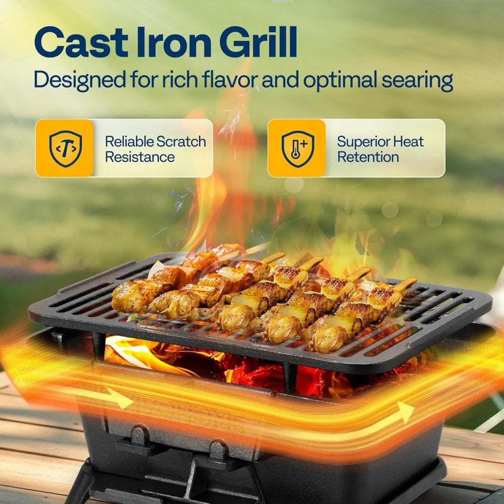 NBVCX Portable Rectangle Charcoal Grill With Double-Sided Grate
